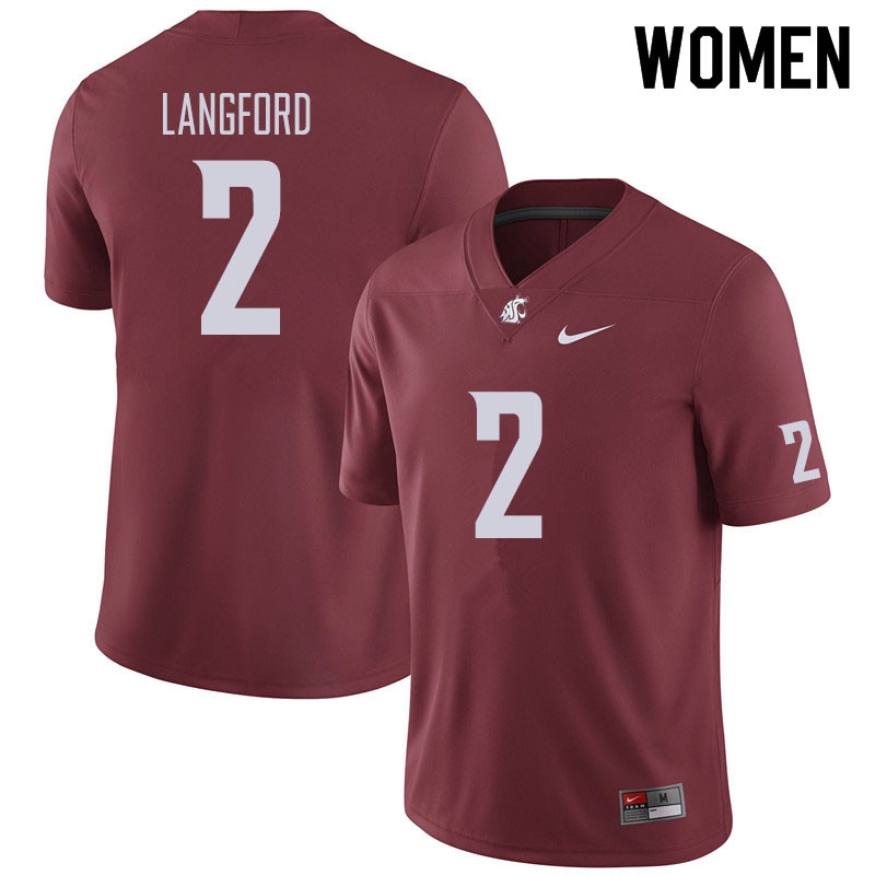 Women #2 Derrick Langford Washington State Cougars Football Jerseys Sale-Crimson